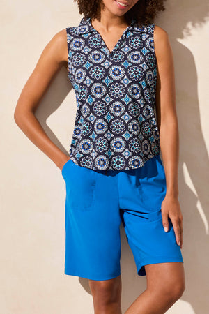 Tribal Spring/Summer 2025-2063O-3024-Sleeveless Polo Top W/Shirtail-Ruby