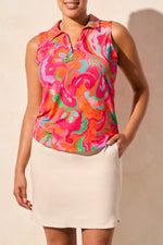 Tribal Spring/Summer 2025-2063O-3024-Sleeveless Polo Top W/Shirtail-Beet Root