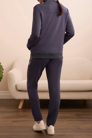 Tribal Fall 2025-2064O-3390-Scuba Knit Textured  Mock Neck Cardigan-Sapphire - The Coach Pyramids