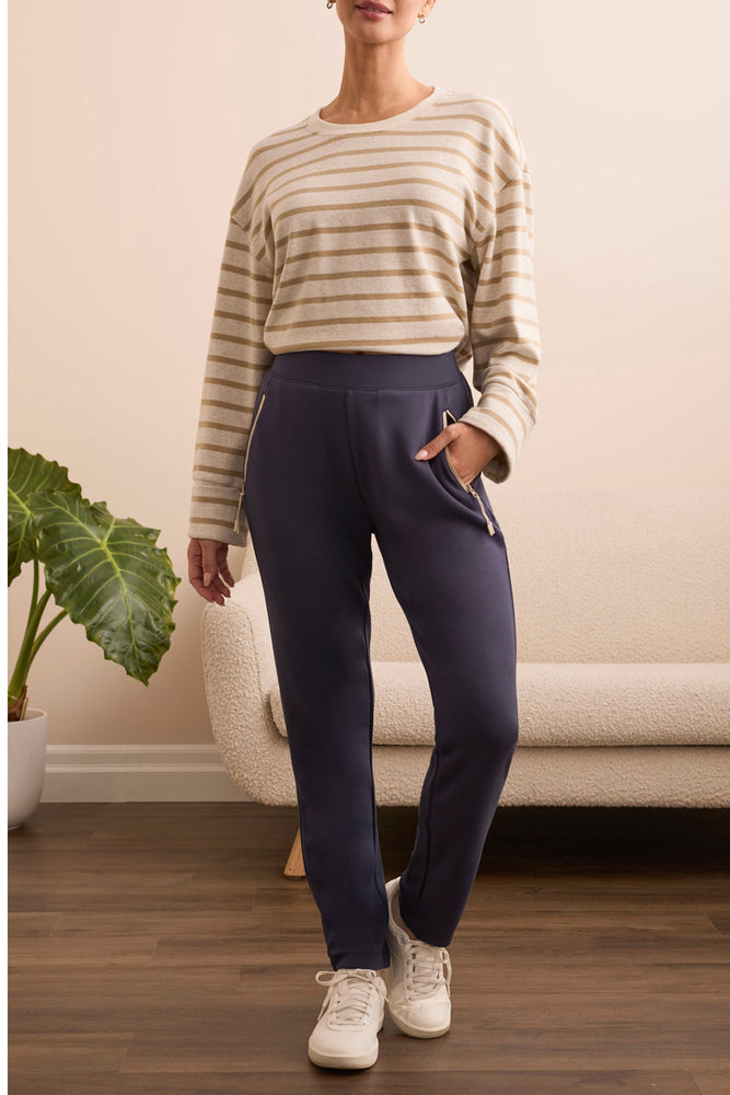 Tribal Fall 2025-2065O-3390-Scuba Knit Contrast Trim Pull On Ankle Pants-Sapphire - The Coach Pyramids