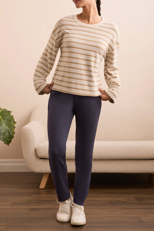 Tribal Fall 2025-2065O-3390-Scuba Knit Contrast Trim Pull On Ankle Pants-Sapphire - The Coach Pyramids