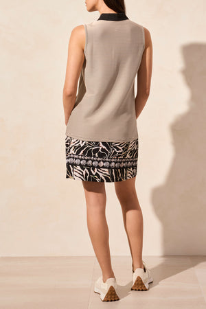 Tribal Spring/Summer 2025-2066O-8124-Sleeveless Polo Top W/Side Slits-Pebble