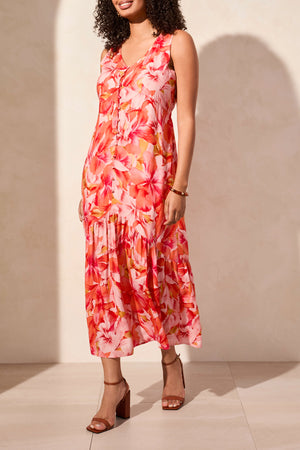 Tribal Spring/Summer 2025-2077O-8087-Sleeveless Maxi Dress W/Lining-Coral Sky