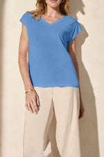 Tribal Spring/Summer 2025-2034O-2891-Cap Sleeve V Neck Top-Deep Sea - The Coach Pyramids
