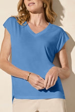 Tribal Spring/Summer 2025-2034O-2891-Cap Sleeve V Neck Top-Deep Sea - The Coach Pyramids