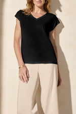 Tribal Spring/Summer 2025-2034O-2891-Cap Sleeve V Neck Top-Black - The Coach Pyramids