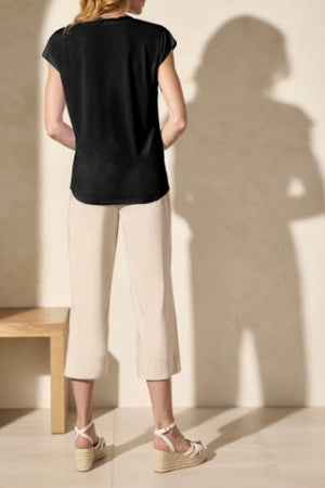 Tribal Spring/Summer 2025-2034O-2891-Cap Sleeve V Neck Top-Black - The Coach Pyramids