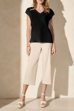 Tribal Spring/Summer 2025-2034O-2891-Cap Sleeve V Neck Top-Black - The Coach Pyramids