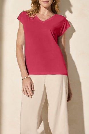 Tribal Spring/Summer 2025-2034O-2891-Cap Sleeve V Neck Top-Tea Berry - The Coach Pyramids