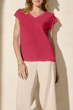 Tribal Spring/Summer 2025-2034O-2891-Cap Sleeve V Neck Top-Tea Berry - The Coach Pyramids