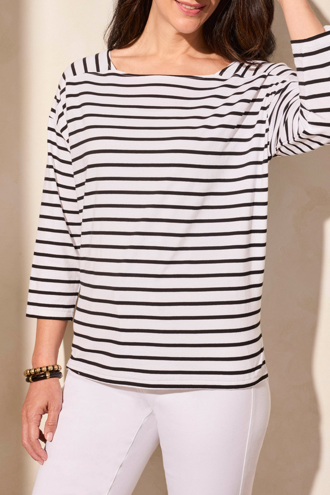 Tribal Spring/Summer 2025-2088O-3547-3/4 Sleeve Boat Neck Top-Jet Black - The Coach Pyramids