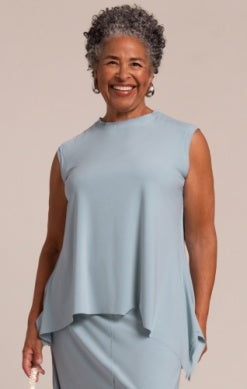 Sympli Spring/Summer 2025-21224-Flounce Muscle Top W/Drop Hem-Stone Blue - The Coach Pyramids