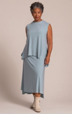 Sympli Spring/Summer 2025-21224-Flounce Muscle Top W/Drop Hem-Stone Blue - The Coach Pyramids