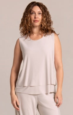 Sympli Spring/Summer 2025-21226-Sleeveless Double Layer Shell W/Jewel Neck-Cashew - The Coach Pyramids