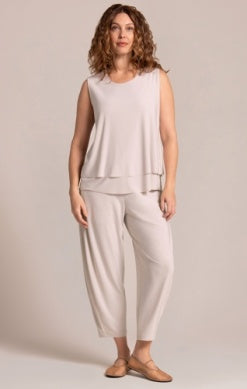 Sympli Spring/Summer 2025-21226-Sleeveless Double Layer Shell W/Jewel Neck-Cashew - The Coach Pyramids