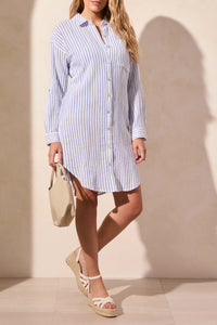 Tribal Spring/Summer 2025-2125O-4949-Rolled L/S Button Front Shirt Dress-Riviera - The Coach Pyramids