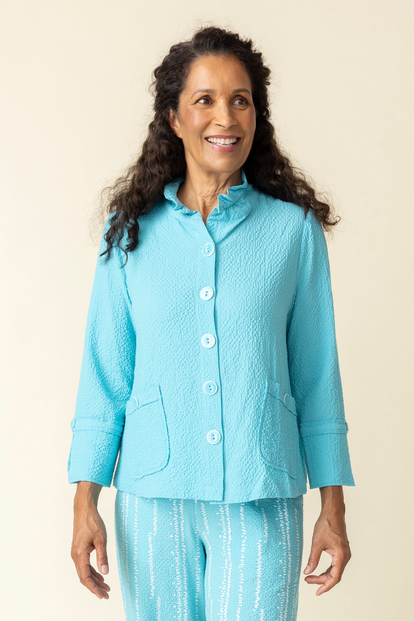 Habitat Spring/Summer 2025-H21321-Ruched Collar Swing Jacket-Malibu - The Coach Pyramids