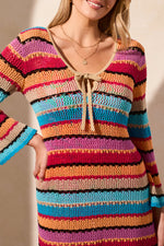 Tribal Spring/Summer 2025-2134O-8167-3/4 Bell Sleeve Cover Up Dress-Flame - The Coach Pyramids