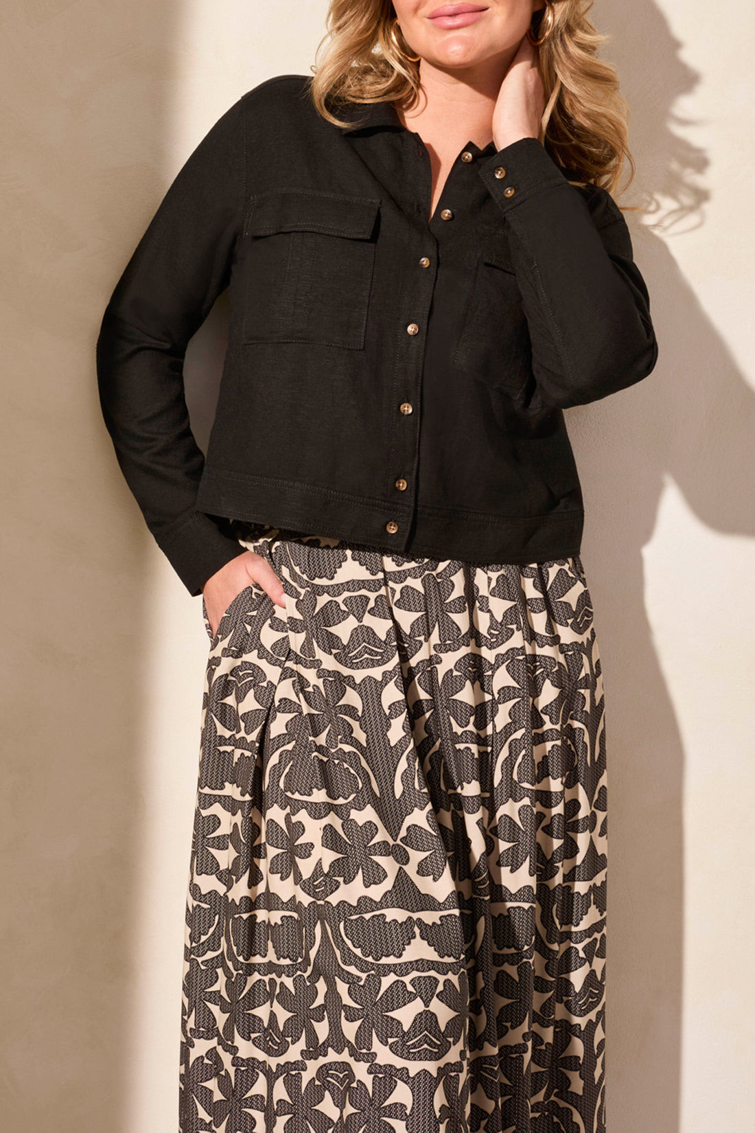 Tribal Spring/Summer 2025-2152O-4525-L/S Button Front Jacket W/Chest Pockets-Black - The Coach Pyramids