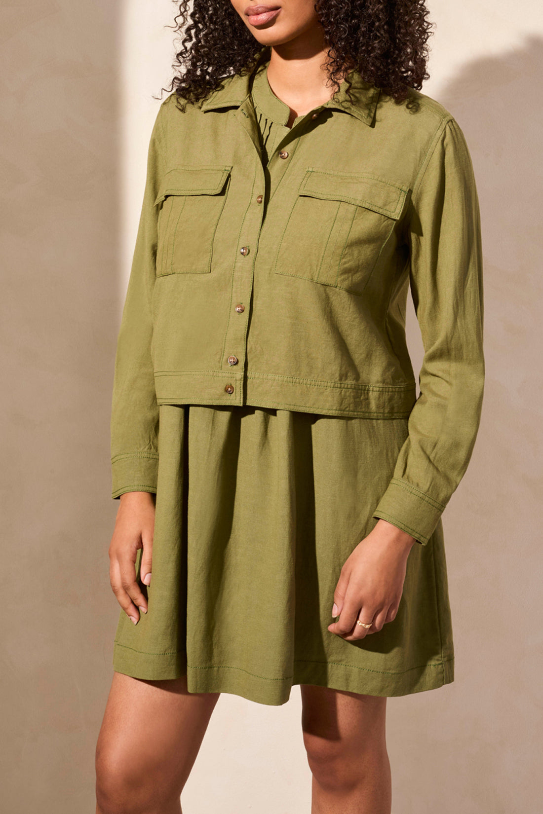 Tribal Spring/Summer 2025-2152O-4525-L/S Button Front Jacket W/Chest Pockets-Loden - The Coach Pyramids