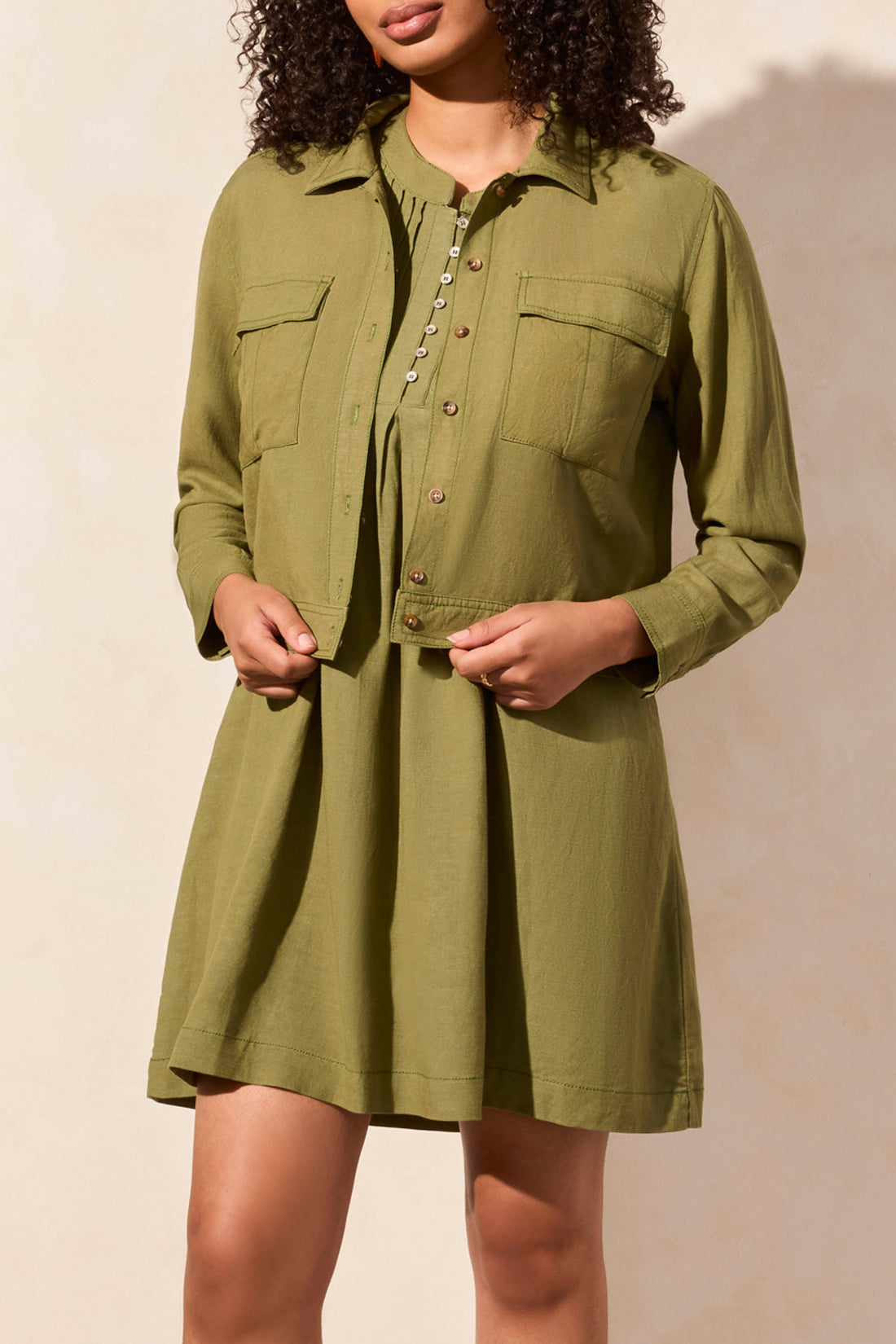 Tribal Spring/Summer 2025-2152O-4525-L/S Button Front Jacket W/Chest Pockets-Loden - The Coach Pyramids