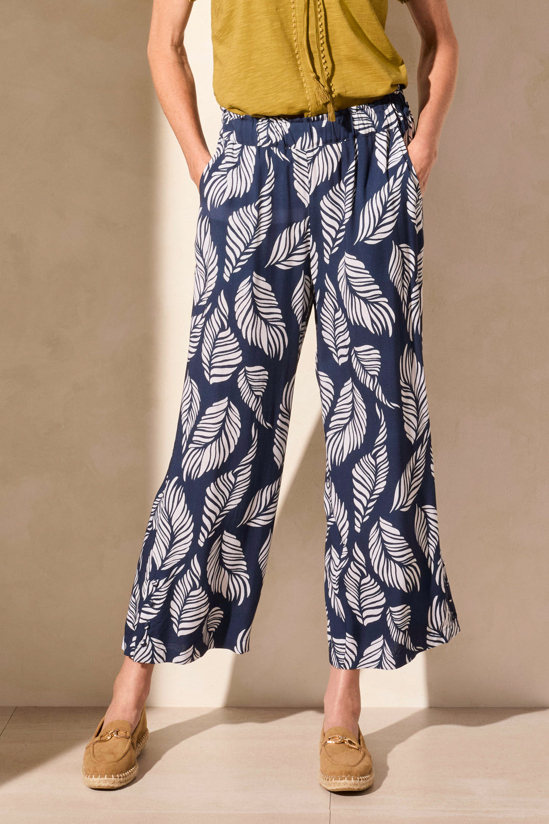 Tribal Spring/Summer 2025-2156O-3477-Pull On Ankle Pant W/Hem Vent And Buttons-Indigo - The Coach Pyramids