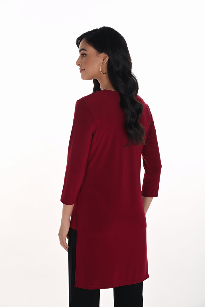 Frank Lyman Fall 2025-216009-441-Knit Duster-Cabernet - The Coach Pyramids