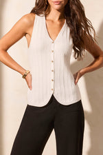 Tribal Spring/Summer 2025-2162O-8173-Sweater Vest W/Wood Buttons-White