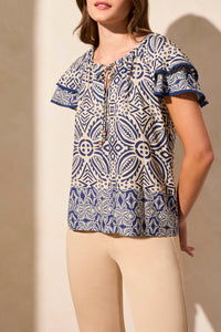 Tribal Spring/Summer 2025-2163O-3477-Flutter Sleeve Blouse W/Decorative Tape-Safari - The Coach Pyramids