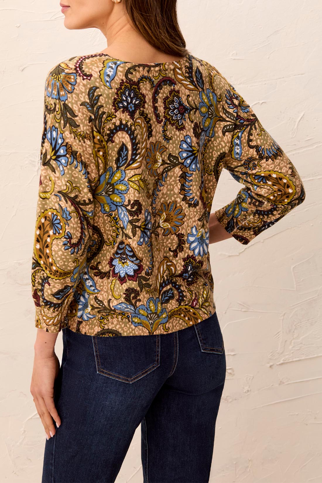Tribal-3/4 Sleeve Crew Neck Sweater-2175O-0849-Aloe - The Coach Pyramids