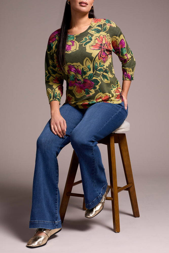 Tribal Fall 2025-2175O-8169-3/4 Sleeve Crew Neck Sweater-Mist Blue - The Coach Pyramids
