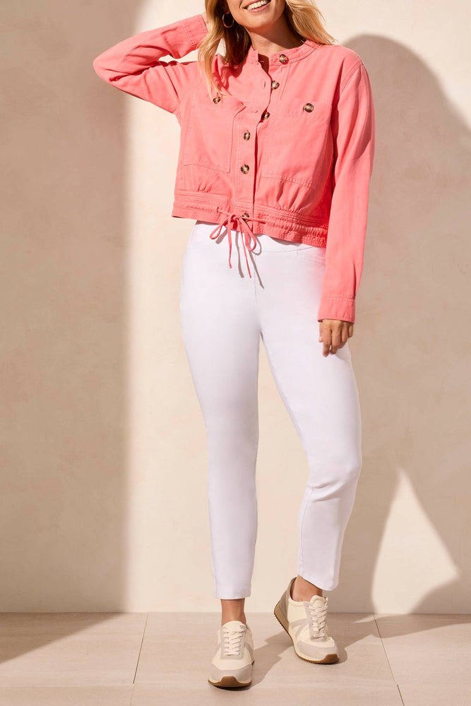 Tribal Spring/Summer 2025-2186O-8141-L/S Button Front Jacket W/Drawcord In Hem-Coral Sky