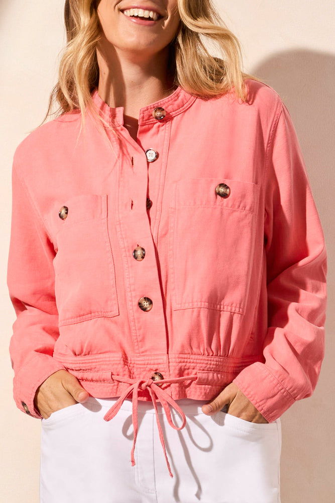 Tribal Spring/Summer 2025-2186O-8141-L/S Button Front Jacket W/Drawcord In Hem-Coral Sky