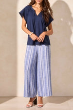 Tribal Spring/Summer 2025-2192O-8168-S/S Split Neck Top W/Tassel-Jet Blue - The Coach Pyramids