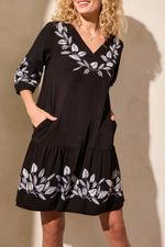 Tribal Spring/Summer 2025-2210O-8182- V Neck Dress W/Embroidery-Black