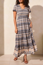 Tribal Spring/Summer 2025-2226O-3880-Lined S/S Ruched Top Maxi Dress-Scuba Blue