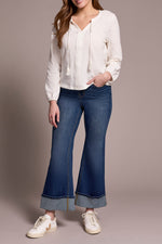 Tribal Fall 2025-2232O-8168-Long Sleeve Split Neck Top W/Tassel- Cream - The Coach Pyramids