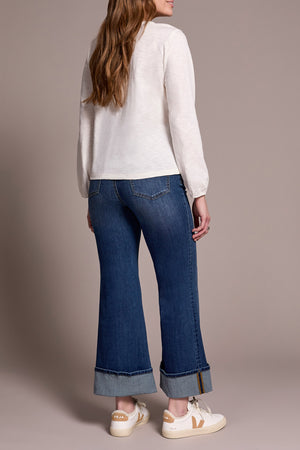Tribal Fall 2025-2232O-8168-Long Sleeve Split Neck Top W/Tassel- Cream - The Coach Pyramids