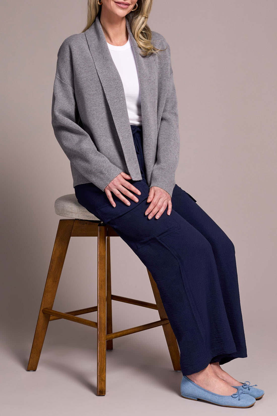 Tribal Fall 2025-2233O-3115-Long Sleeve Short Coatigan-H Charcoal - The Coach Pyramids