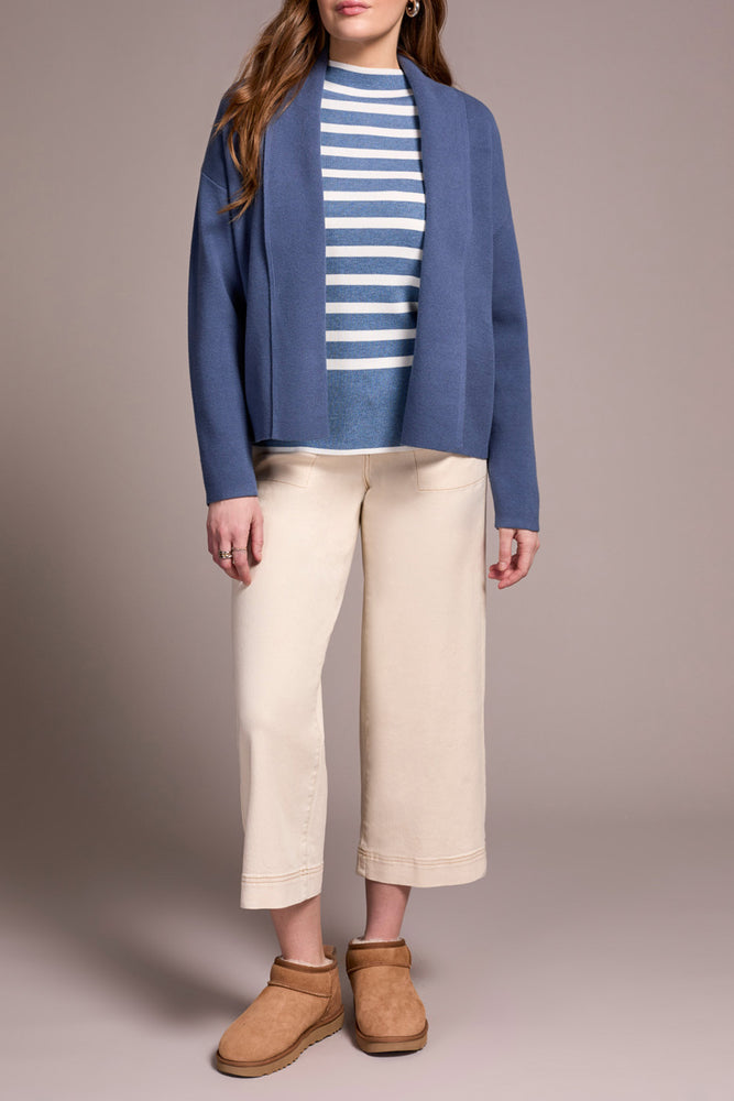 Tribal Fall 2025-2233O-3115-Long Sleeve Short Coatigan-Slate Blue - The Coach Pyramids