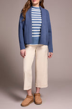 Tribal Fall 2025-2233O-3115-Long Sleeve Short Coatigan-Slate Blue - The Coach Pyramids