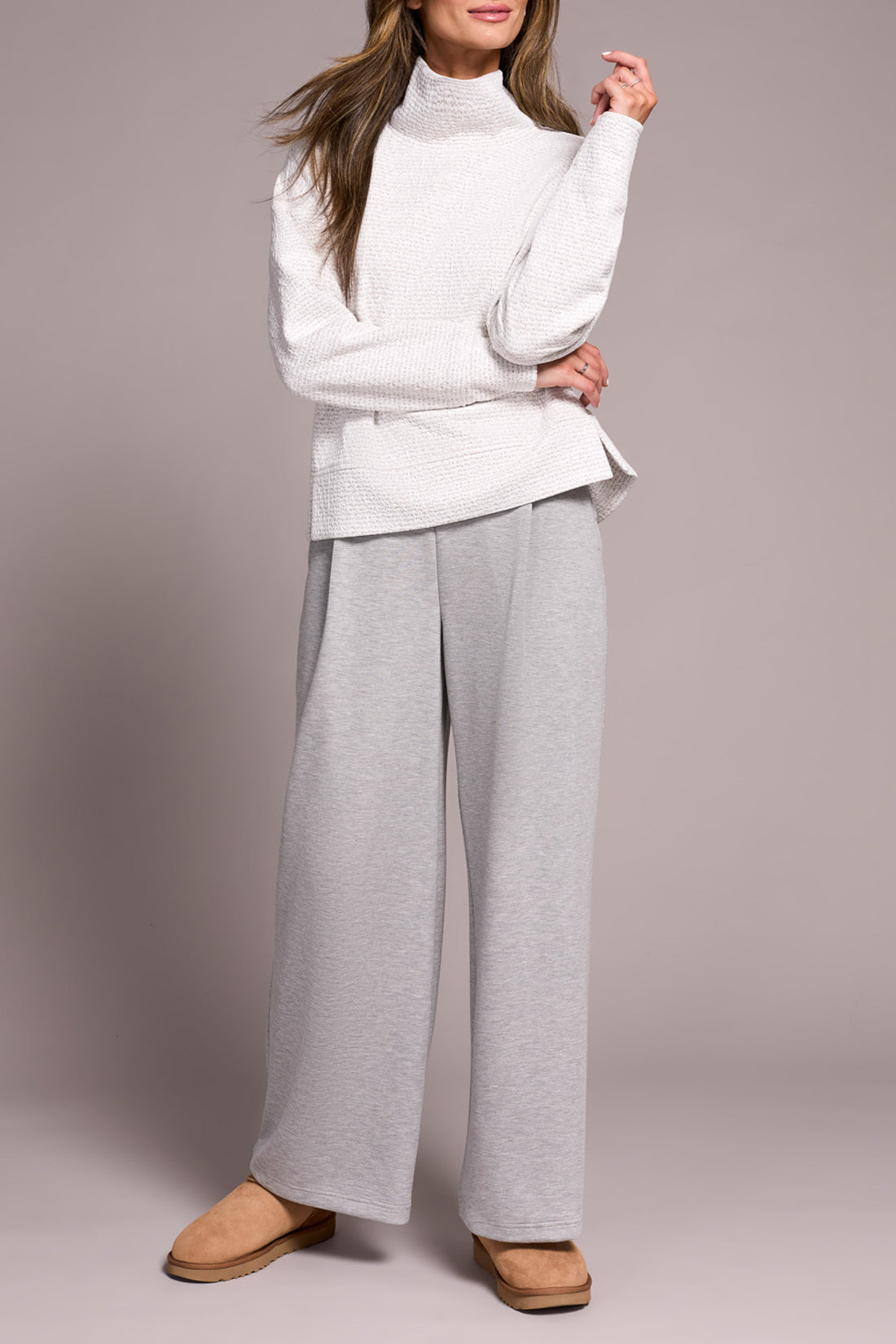 Tribal Fall 2025-2240O-8240-L/S Funnel Neck Top-Frost Grey - The Coach Pyramids