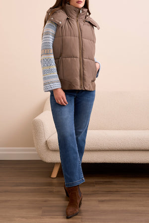 Tribal Fall 2025-2247O-8272-Quilted Vest W/Removable Hood-Fossil - The Coach Pyramids