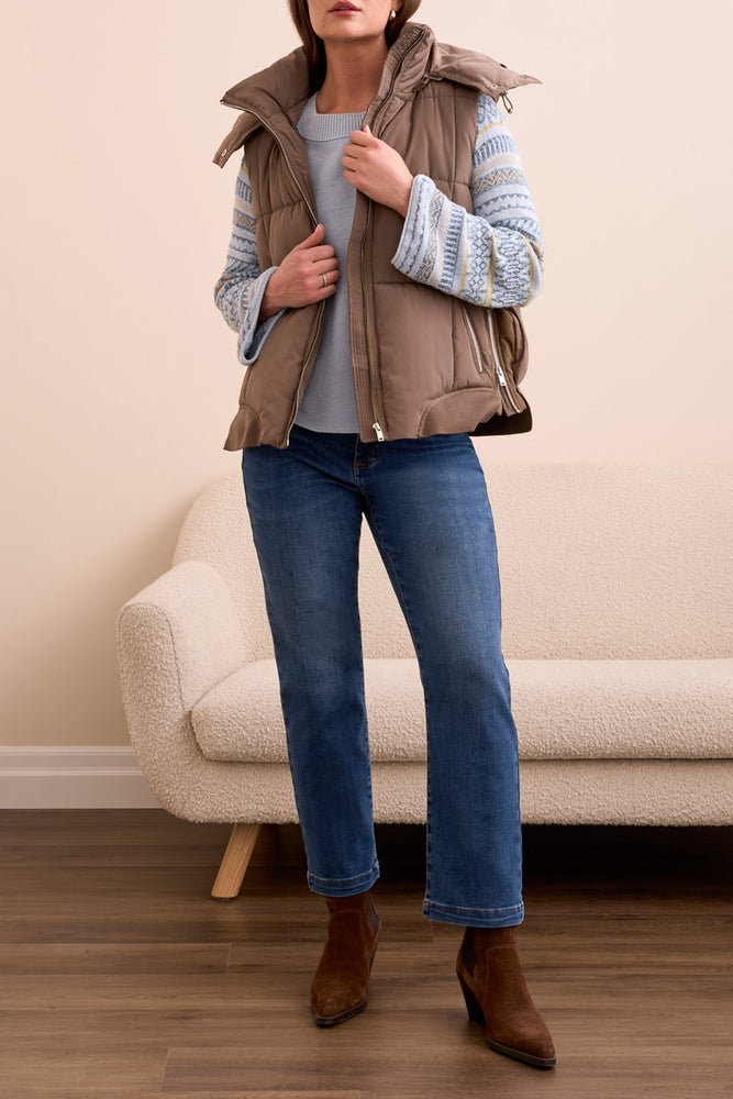 Tribal Fall 2025-2247O-8272-Quilted Vest W/Removable Hood-Fossil - The Coach Pyramids