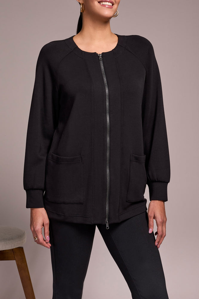 Tribal Fall 2025-2251O-3390-Long Sleeve Cardigan W/2 Way Zipper-Black - The Coach Pyramids