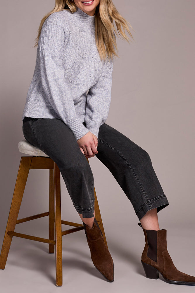 Tribal Fall 2025-2252O-8199-Long Sleeve Mock Neck Sweater-Marine - The Coach Pyramids