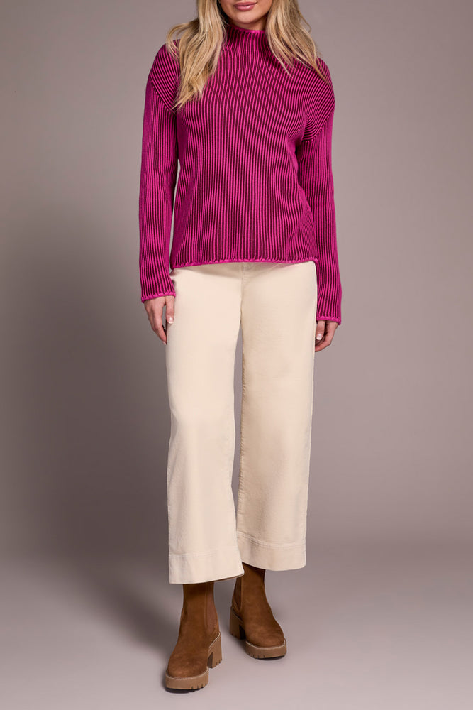 Tribal Fall 2025-2255O-576-Long Sleeve Funnel Neck Sweater-Pink Flambe - The Coach Pyramids