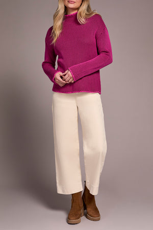 Tribal Fall 2025-2255O-576-Long Sleeve Funnel Neck Sweater-Pink Flambe - The Coach Pyramids