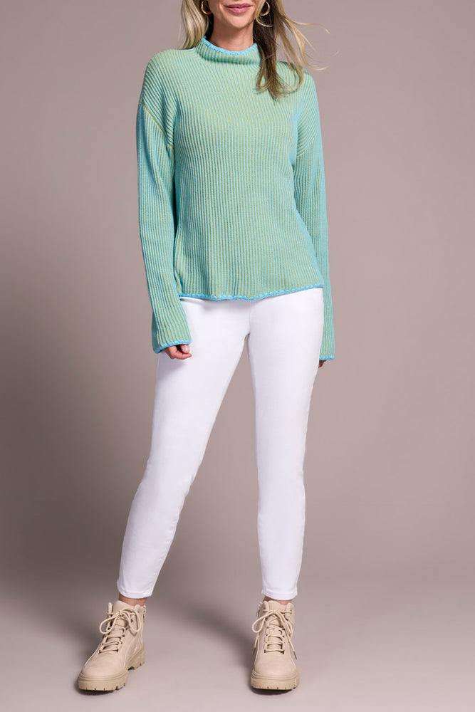 Tribal Fall 2025-2255O-576-Long Sleeve Funnel Neck Sweater-Mist Blue - The Coach Pyramids
