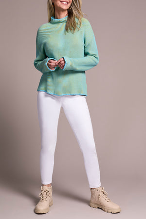 Tribal Fall 2025-2255O-576-Long Sleeve Funnel Neck Sweater-Mist Blue - The Coach Pyramids